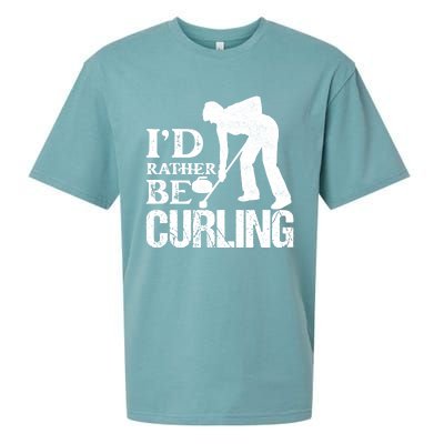 ID Rather Be Curling Ice Sport Broom Curler Gift Sueded Cloud Jersey T-Shirt