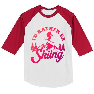 Id Rather Be Skiing Ski Skier Mountain Gift Kids Colorblock Raglan Jersey