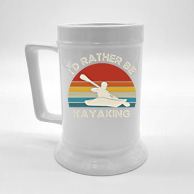 ID Rather Be Kayaking Vintage Retro Sunset Kayak Gift Beer Stein