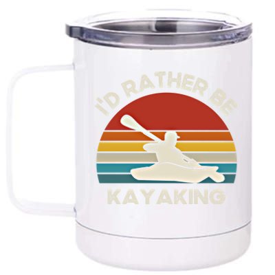 ID Rather Be Kayaking Vintage Retro Sunset Kayak Gift 12 oz Stainless Steel Tumbler Cup