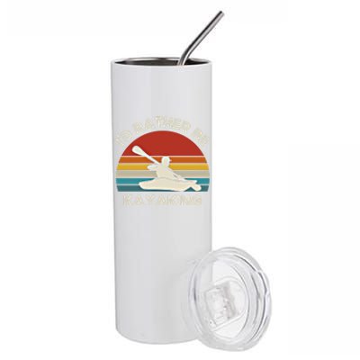 ID Rather Be Kayaking Vintage Retro Sunset Kayak Gift Stainless Steel Tumbler