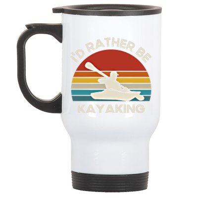 ID Rather Be Kayaking Vintage Retro Sunset Kayak Gift Stainless Steel Travel Mug