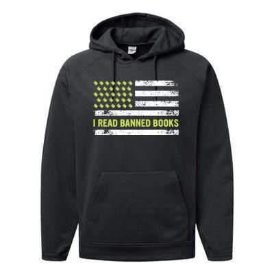 I Read Banned Books Retro Usa Flag Reading Librarian Reader Performance Fleece Hoodie