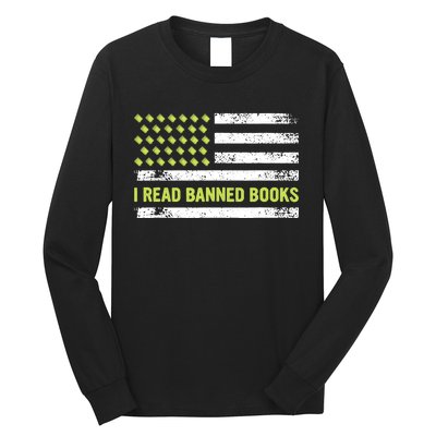 I Read Banned Books Retro Usa Flag Reading Librarian Reader Long Sleeve Shirt