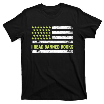 I Read Banned Books Retro Usa Flag Reading Librarian Reader T-Shirt