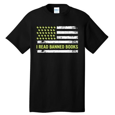 I Read Banned Books Retro Usa Flag Reading Librarian Reader Tall T-Shirt