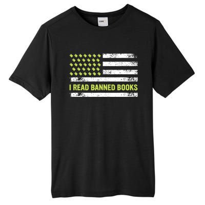 I Read Banned Books Retro Usa Flag Reading Librarian Reader Tall Fusion ChromaSoft Performance T-Shirt