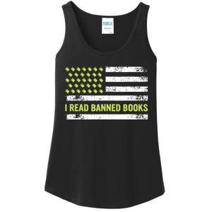 I Read Banned Books Retro Usa Flag Reading Librarian Reader Ladies Essential Tank