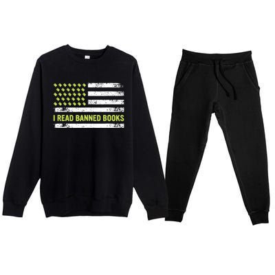 I Read Banned Books Retro Usa Flag Reading Librarian Reader Premium Crewneck Sweatsuit Set