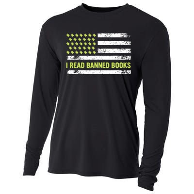 I Read Banned Books Retro Usa Flag Reading Librarian Reader Cooling Performance Long Sleeve Crew