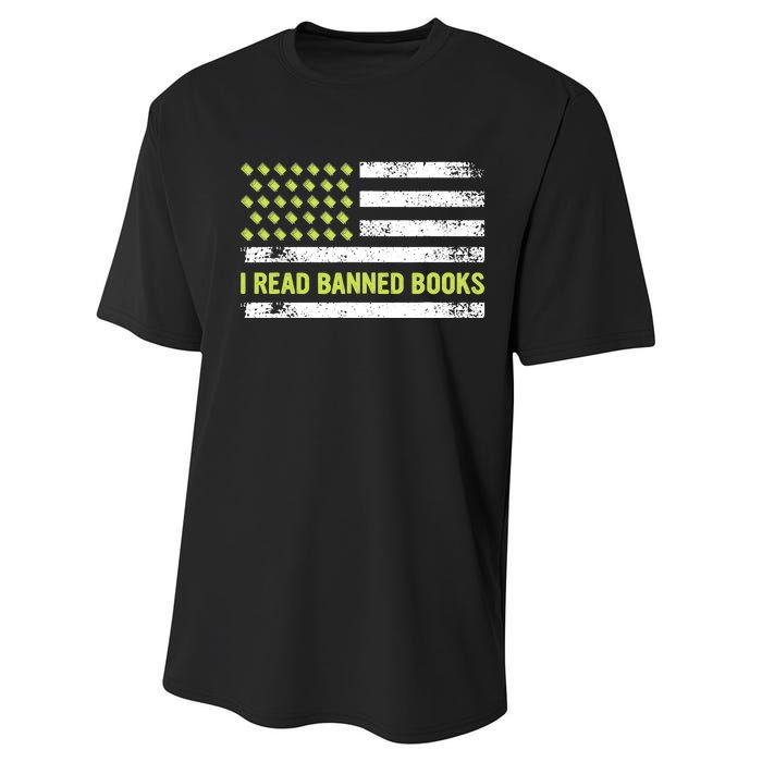 I Read Banned Books Retro Usa Flag Reading Librarian Reader Performance Sprint T-Shirt