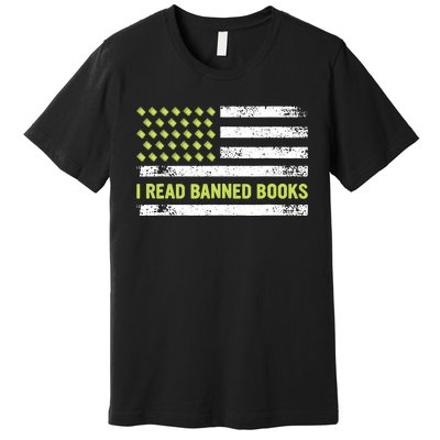 I Read Banned Books Retro Usa Flag Reading Librarian Reader Premium T-Shirt