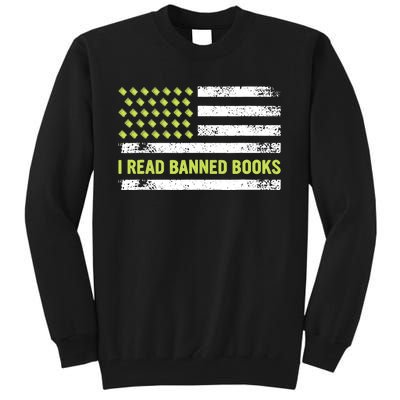 I Read Banned Books Retro Usa Flag Reading Librarian Reader Tall Sweatshirt