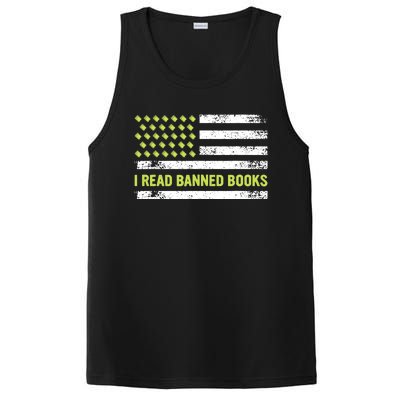 I Read Banned Books Retro Usa Flag Reading Librarian Reader PosiCharge Competitor Tank