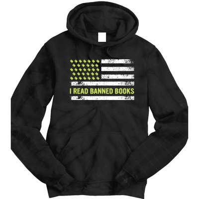 I Read Banned Books Retro Usa Flag Reading Librarian Reader Tie Dye Hoodie