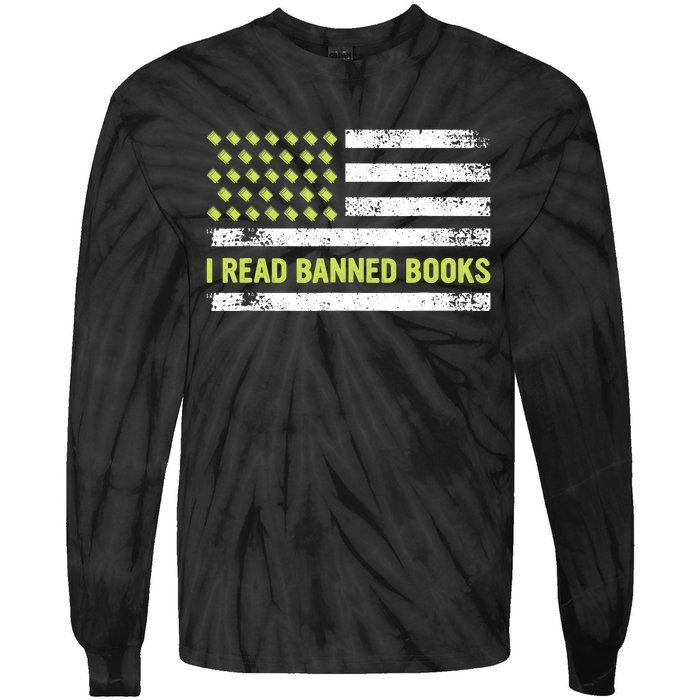 I Read Banned Books Retro Usa Flag Reading Librarian Reader Tie-Dye Long Sleeve Shirt