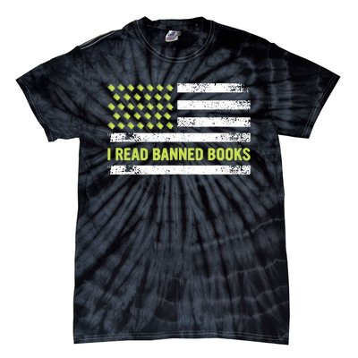 I Read Banned Books Retro Usa Flag Reading Librarian Reader Tie-Dye T-Shirt