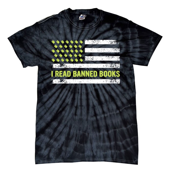 I Read Banned Books Retro Usa Flag Reading Librarian Reader Tie-Dye T-Shirt