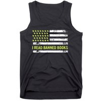 I Read Banned Books Retro Usa Flag Reading Librarian Reader Tank Top