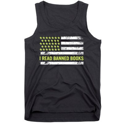 I Read Banned Books Retro Usa Flag Reading Librarian Reader Tank Top