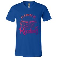 Id Rather Be Reading Book Lover Pile Of Books Gift V-Neck T-Shirt