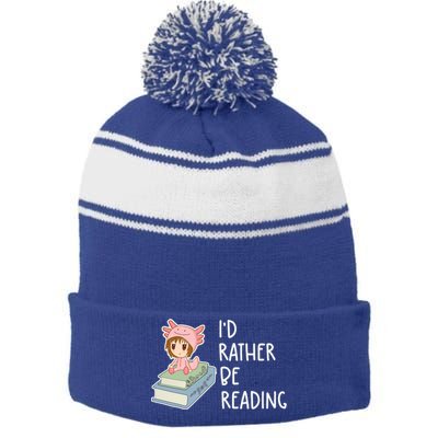Id Rather Be Reading Bookaholic Book Nerd Booktrovert Book Gift Stripe Pom Pom Beanie