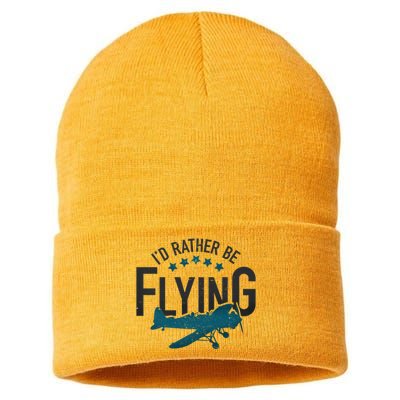 Id Rather Be Flying Retro Airplane Funny Aviation Pilot Gift Cute Gift Sustainable Knit Beanie