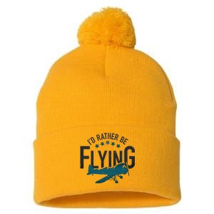 Id Rather Be Flying Retro Airplane Funny Aviation Pilot Gift Cute Gift Pom Pom 12in Knit Beanie