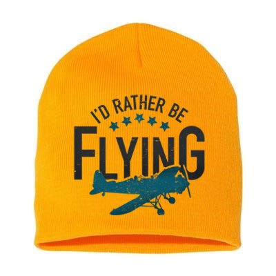 Id Rather Be Flying Retro Airplane Funny Aviation Pilot Gift Cute Gift Short Acrylic Beanie