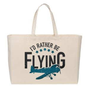 Id Rather Be Flying Retro Airplane Funny Aviation Pilot Gift Cute Gift Cotton Canvas Jumbo Tote