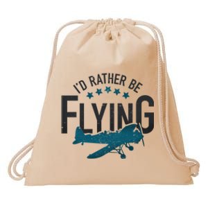 Id Rather Be Flying Retro Airplane Funny Aviation Pilot Gift Cute Gift Drawstring Bag