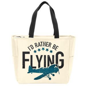 Id Rather Be Flying Retro Airplane Funny Aviation Pilot Gift Cute Gift Zip Tote Bag