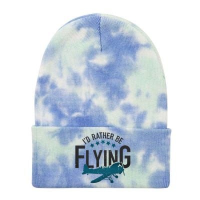 Id Rather Be Flying Retro Airplane Funny Aviation Pilot Gift Cute Gift Tie Dye 12in Knit Beanie