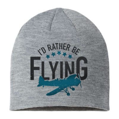 Id Rather Be Flying Retro Airplane Funny Aviation Pilot Gift Cute Gift Sustainable Beanie