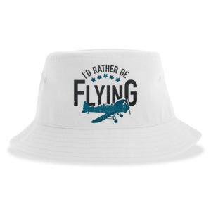 Id Rather Be Flying Retro Airplane Funny Aviation Pilot Gift Cute Gift Sustainable Bucket Hat