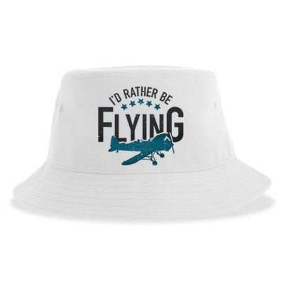 Id Rather Be Flying Retro Airplane Funny Aviation Pilot Gift Cute Gift Sustainable Bucket Hat