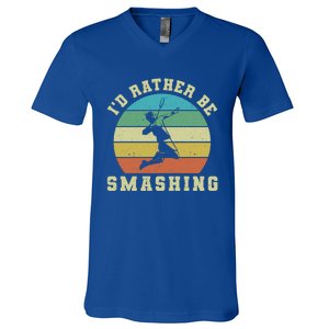 Id Rather Be Smashing Badminton Shuttlecock Gift V-Neck T-Shirt