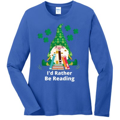 I'd Rather Be Reading Funny St Patrick Day Gnome Book Lover Gift Ladies Long Sleeve Shirt