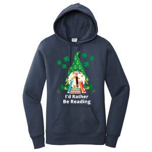 I'd Rather Be Reading Funny St Patrick Day Gnome Book Lover Gift Women's Pullover Hoodie