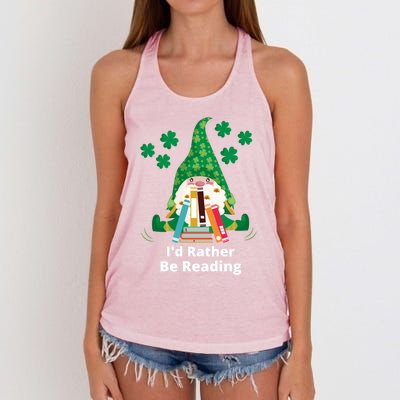 I'd Rather Be Reading Funny St Patrick Day Gnome Book Lover Gift Women's Knotted Racerback Tank