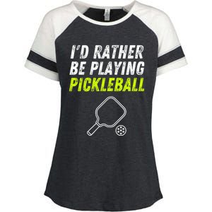 I'd Rather Be Playing Pickleball Funny Pickleball Enza Ladies Jersey Colorblock Tee