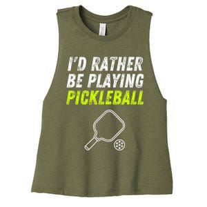 I'd Rather Be Playing Pickleball Funny Pickleball Women's Racerback Cropped Tank