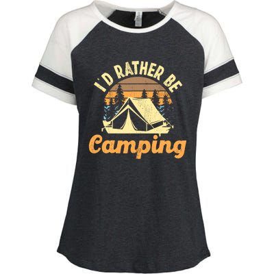 ID Rather Be Camping Tent Retro Vintage Enza Ladies Jersey Colorblock Tee