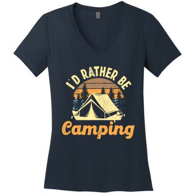 ID Rather Be Camping Tent Retro Vintage Women's V-Neck T-Shirt