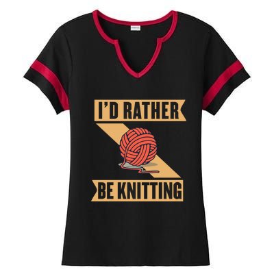 I'd Rather Be Knitting Yarn Lover Crocheting Crafting Sewing Gift Ladies Halftime Notch Neck Tee