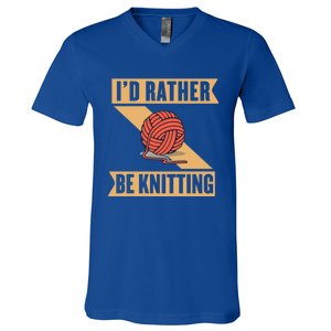 I'd Rather Be Knitting Yarn Lover Crocheting Crafting Sewing Gift V-Neck T-Shirt