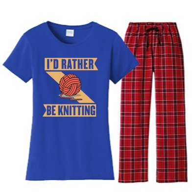 I'd Rather Be Knitting Yarn Lover Crocheting Crafting Sewing Gift Women's Flannel Pajama Set