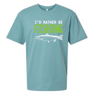 I'd Rather Be Fishing Gift Funny Gift Trout And Salmon Fishing Lovers Sueded Cloud Jersey T-Shirt