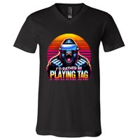 I’D Rather Be Playing Tag Funny Gorilla Meme Vr Gamer Gear V-Neck T-Shirt