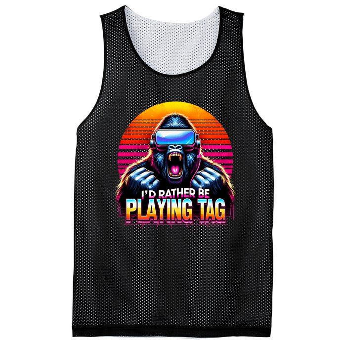 I’D Rather Be Playing Tag Funny Gorilla Meme Vr Gamer Gear Mesh Reversible Basketball Jersey Tank